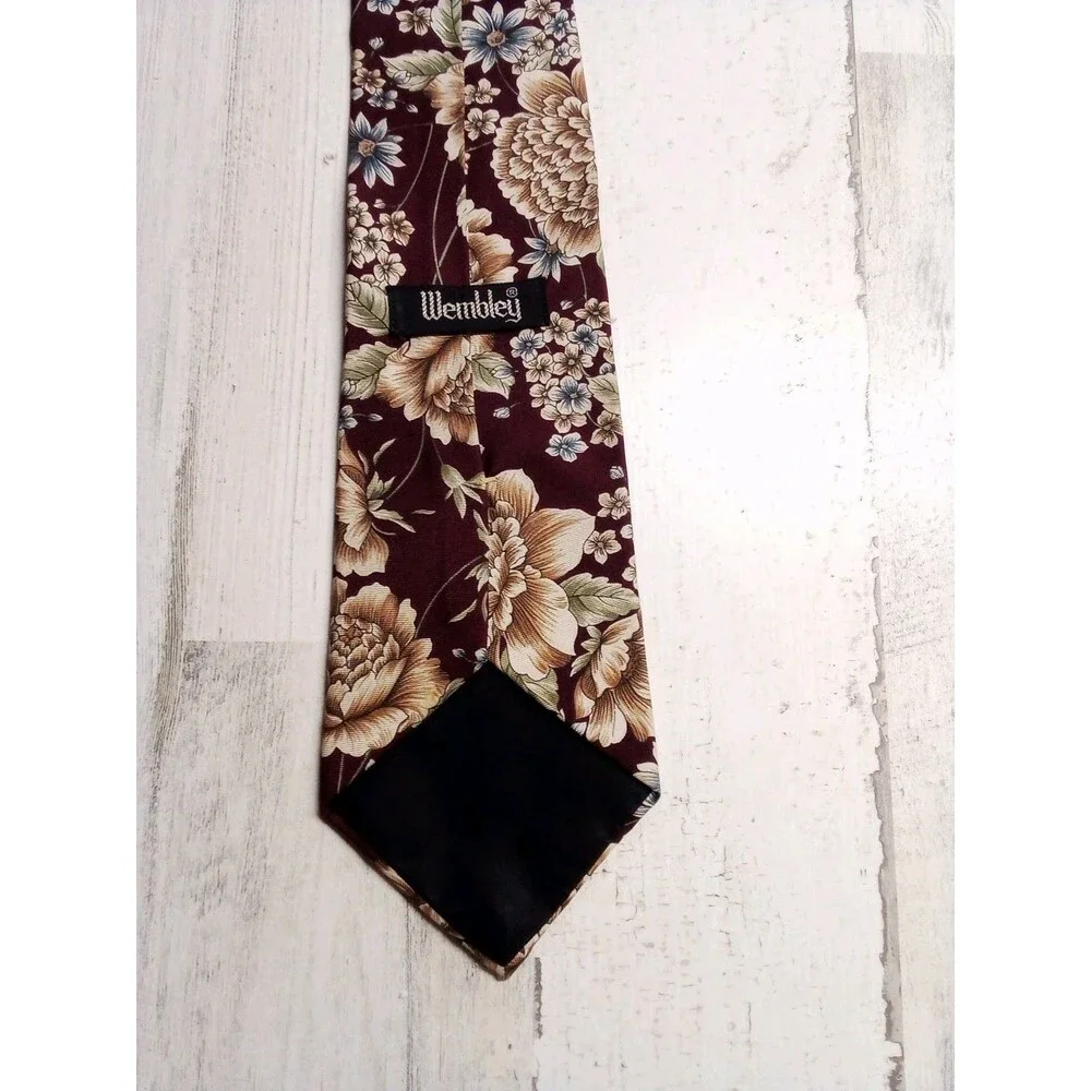 Men's Wembley Burgundy Floral Tie 56 Inches Long Silk